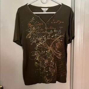 Christopher & Banks Olive Butterfly Graphic Tee